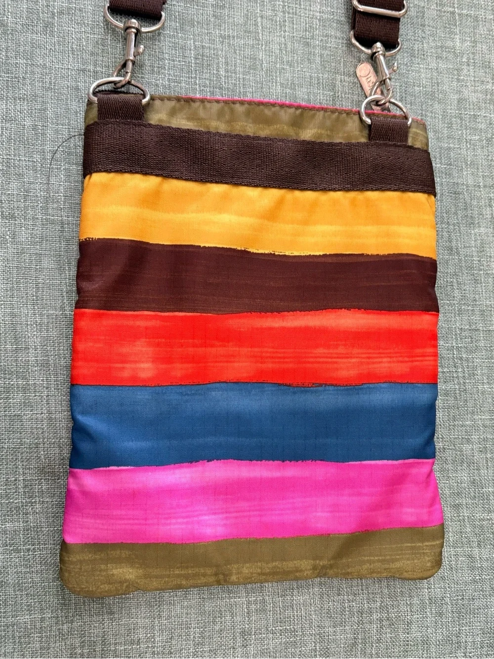 LeSportsac Brown Strap Multicolor Striped Crossbody Bag